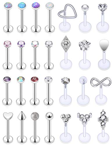Vsnnsns 16G Lip Rings Stainless Steel Tragus Helix Conch Piercing Jewelry Snake Bite Piercing Monroe Lip Rings Labret Medusa Cartilage Lobe Earrings Studs Piercing Jewelry 6MM 8MM 10MM Silver 28PCS - style: 16G, 8MM
