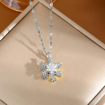 Sunflower Fidget Necklace for Women Gold Moon Necklace Rotating Heart Necklaces Spinning Crystal Flower Anxiety Necklaces Crescent Moons Jewelry Accessories - color: SilverSnowflake