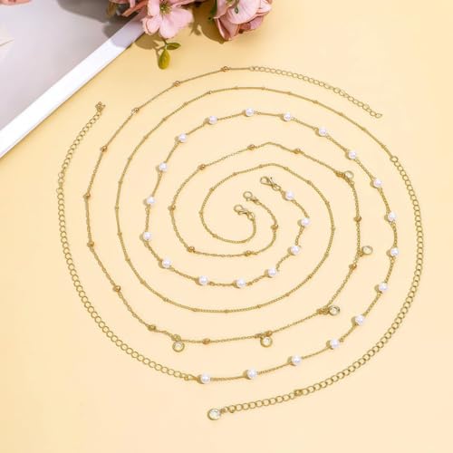 Waist Chains for Women 14K Gold Plated Adjustable Layered Belly Chain Dainty Cuban Waist Beads Body Chain Bikini Beach Jewelry Belts Gifts - color: Gold04