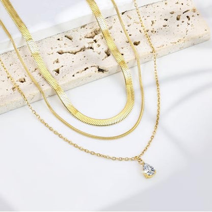 Layered Necklaces for Women,14k Gold Plated Dainty Necklace Stack Set Non Tarnish Adjustable Silver Stainless Steel CZ Heart Circle Pendant Paperclip Choker Herringbone Snake Chain Jewelry - style: CZ Layered Necklace