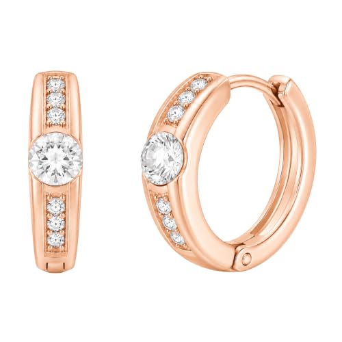 Gempires Huggie Hoop Earrings for Women | Cubic Zirconia Fashion Earrings Collection | Gold, Silver & Rose Gold Tone Styles | Lightweight Everyday Jewelry - color: Stone Center Hoop
