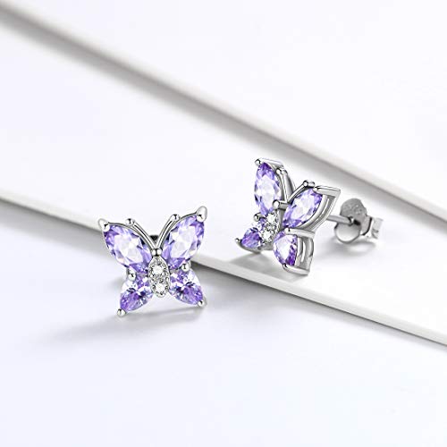 Butterfly Birthstone Stud Earrings - Women 925 Sterling Silver Butterflies Birthstone Stud Earrings Birthday Gift for Women - color: F.June