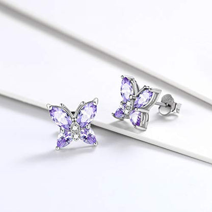Butterfly Birthstone Stud Earrings - Women 925 Sterling Silver Butterflies Birthstone Stud Earrings Birthday Gift for Women - color: F.June