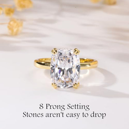 5CT Elongated Cushion Cut Engagement Ring Travel Band Size5-10 | Big Look CZ Fake Engagement Ring, 925 Sterling Silver 14K/White Gold Plated, Wedding Promise Anniversary Statement Gift - color: Gold