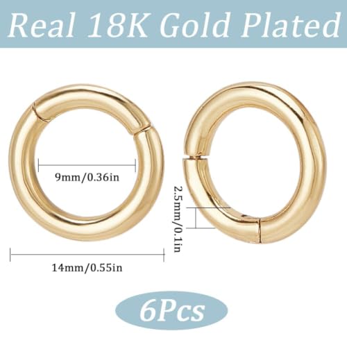 SUNNYCLUE 1 Box 6Pcs 14mm Real 18K Gold Plated Trigger Spring O Rings Round Carabiner Clip Snap Metal Spring Key Ring Buckles for Jewelry Making Supplies DIY Keychain Lanyard Leather Bags Purse Craft - color: 1 Box 6Pcs Real 18K Gold Plated Spring O Ring