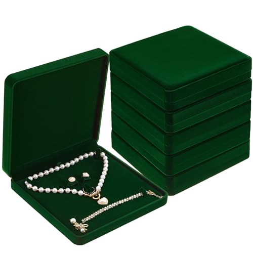 6 Pcs Velvet Jewelry Set Box Jewelry Display Case Earring Ring Bracelet Necklace Gift Box Pearl Necklace Storage Case for Mother's Day Wedding Travel Anniversary(Green) - color: Green