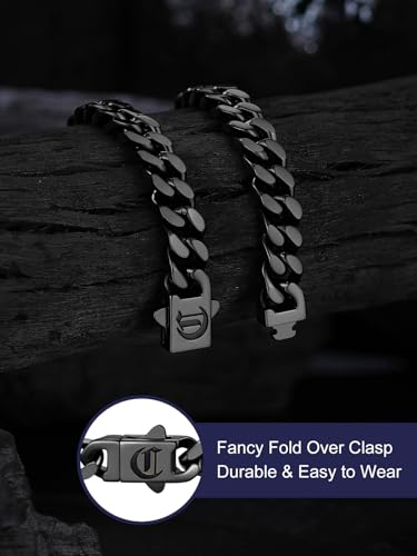 Bandmax Mens Hip Hop Cuban Link Bracelets 5/7/9/12MM Stainless Steel Miami Curb Chain Bracelet Silver/Gold Plated/Black Wristlet Chains for Men 7"-9" - color: 17 7MM Black-Custom