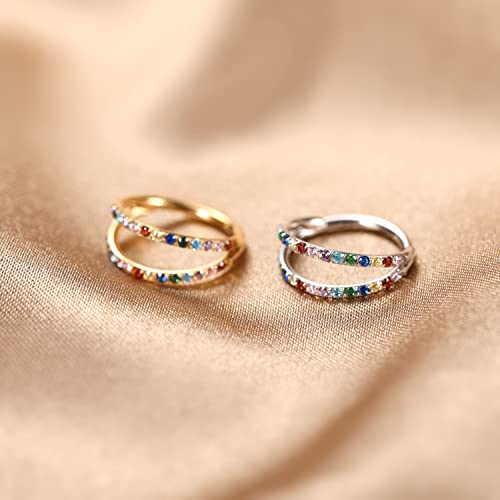 GAGABODY Conch Piercing Double Open Stack with CZ 16 Gauge Hoop Earrings 18g Septum Jewelry 20g Septum Ring Daith Earrings 316L Surgical Steel Lip Rings Helix Rook Cartilage Earrings Hoop - color: Style13:Silver+Double Hoop Rainbow CZ