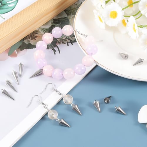 Cone Charm, Punk Style Spike Pendants with Small Hole, Glossy Gothic Dangle Cone Pendants Charm - color: Silver,Stainless Steel,25pcs,5 sizes
