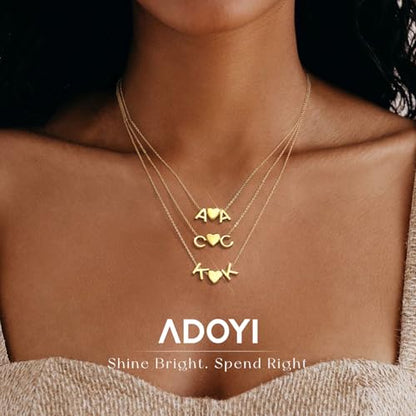 adoyi Initial Necklaces for Women 14k Gold Plated Layered bubble Letter Necklace Dainty Heart A-Z Pendant Necklace Initial Necklaces Stack Birthday Gifts for Women Jewelry - color: Gold-Heart, style: S+S