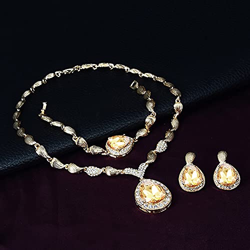 Womens Luxury Africa Dubai 18k Gold Plated Jewelry Sets Wedding Rhinestone Crystal Bib Statement Necklace Earrings Set for Brides Party Prom - color: Champagne