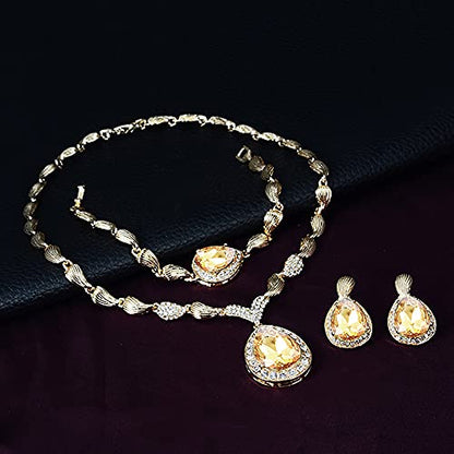 Womens Luxury Africa Dubai 18k Gold Plated Jewelry Sets Wedding Rhinestone Crystal Bib Statement Necklace Earrings Set for Brides Party Prom - color: Champagne