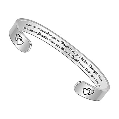 Btysun Bracelets for Women Mothers Day Bracelet Gifts from Daughter Inspirational Gifts for Women Graduation Gifts for Her Motivational Birthday Cuff Bangle Friendship Personalized Mantra Jewelry… - style: Always remember you're braver than you believe st