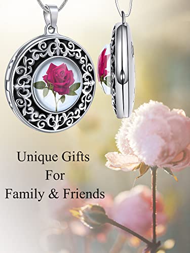 Farfume Personalized Photo Necklace for Women/Men, Memorial Jewelry Gifts | Holds 2 Pictures Pendant, Custom Engraved Text, Beautiful Locket for Girls, Durable Stainless Steel, Mothers Day Gifts - color: A-4 Rose locket necklace