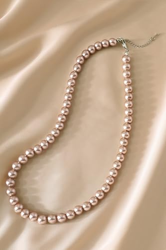 BABEYOND Round Imitation Pearl Necklace Wedding Pearl Necklace for Brides - color: Apricotn, size: 8mm