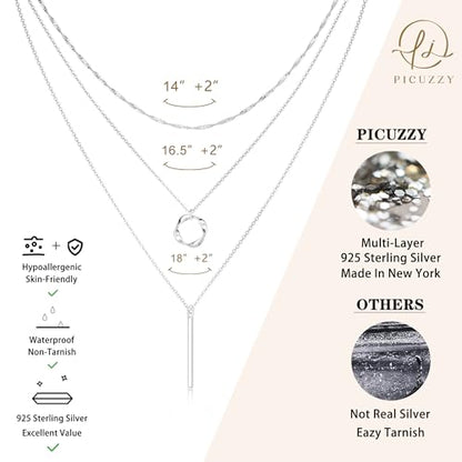 Stackable Silver Plated Layered Choker Necklaces for Women | Stacked Stacking Layering Dainty Silver Plated Necklace, Beach Circle Paperclip Pendant Chain Necklaces Trendy, Jewelry Set - color: 3PCS / Bar & Twisted Circle & Wave - Silver