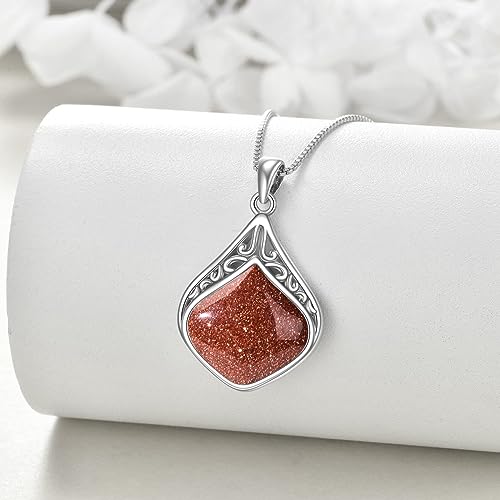 YAFEINI Teardrop Necklace Sterling Silver Filigree Irish Pendant Necklace Natural Stone Moonstone/Lapis Lazuli/Larimar/Moss Agate Necklace Jewelry - color: Golden Sandstone teardrop necklace