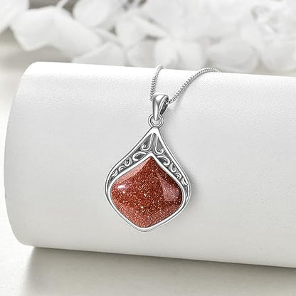 YAFEINI Teardrop Necklace Sterling Silver Filigree Irish Pendant Necklace Natural Stone Moonstone/Lapis Lazuli/Larimar/Moss Agate Necklace Jewelry - color: Golden Sandstone teardrop necklace