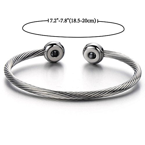 COOLSTEELANDBEYOND Elastic Adjustable Stainless Steel Cuff Bangle Bracelet for Mens Womens - color: G-Metal Color: Silver