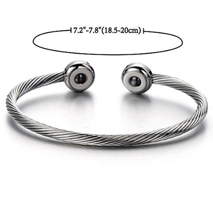COOLSTEELANDBEYOND Elastic Adjustable Stainless Steel Cuff Bangle Bracelet for Mens Womens - color: G-Metal Color: Silver