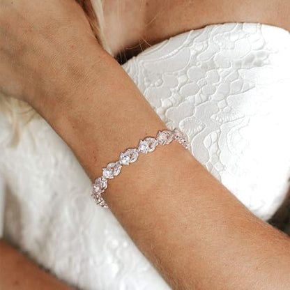Crysdue Marquise Teardrop Cubic Zirconia Wedding Bridal & Prom Tennis Bracelets for Brides Bridesmaids, Silver/Gold/Rose Gold Plated Bracelet Gifts for Women - style: O_Clear 7.1-8.2 Inch