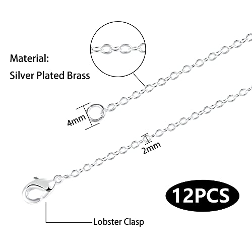 ALEXCRAFT Wholesale 12 PCS Silver Plated Solid Brass Fine Flat Cable Chains | Bulk for Jewelry Making 18-30 inches (24 Inch(2MM)) - color: Silver, size: 24 inch-0.079 inch