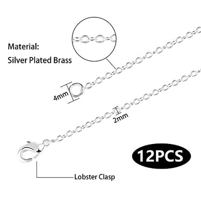 ALEXCRAFT Wholesale 12 PCS Silver Plated Solid Brass Fine Flat Cable Chains | Bulk for Jewelry Making 18-30 inches (24 Inch(2MM)) - color: Silver, size: 24 inch-0.079 inch