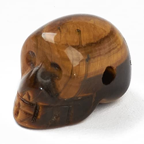 5pcs Gemstone Carved Skull Head Beads Natural Tiger Eye Healing Stone Skeleton Head Loose Beads 18x12mm with Half Drilled Hole for DIY Crafts Jewelry Making - color: Tiger Eye Stone