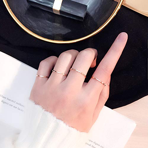 COLORFUL BLING 7 Pcs Set Knuckle Rings Minimalism 1mm Band Stacking Rings Size 4-10 Titanium Stainless Steel in Gold/Rose Gold/Silver/Black for Women