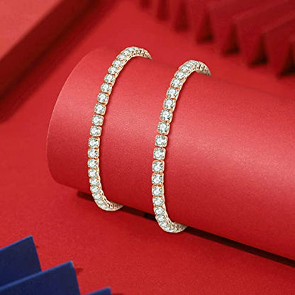 2 Pcs Tennis Bracelets for Women 14K Gold Plated AAA+ Cubic Zirconia CZ Diamond Classic Adjustable Slider Bracelet Fashion Jewelry Wedding Gift Size 6.5-7.5 Inch - color: Rose Gold, size: 7.5 Inches