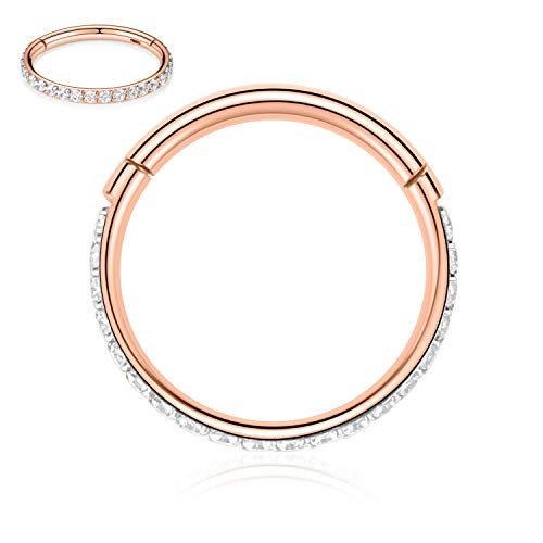 FUNLMO 20G 18G 16G 12G Nose Ring Hoop Conch Rook Daith Helix Tragus Piercing Jewelry 316L Surgical Steel Cartilage Earring Conch Hoop Earring Septum Jewelry Belly Lip Ring 5mm to 14mm - color: Rose gold-Clear CZ, 1pc