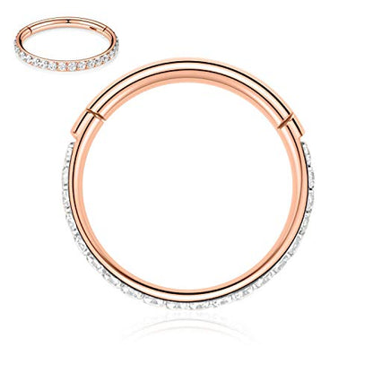 FUNLMO 20G 18G 16G 12G Nose Ring Hoop Conch Rook Daith Helix Tragus Piercing Jewelry 316L Surgical Steel Cartilage Earring Conch Hoop Earring Septum Jewelry Belly Lip Ring 5mm to 14mm - color: Rose gold-Clear CZ, 1pc