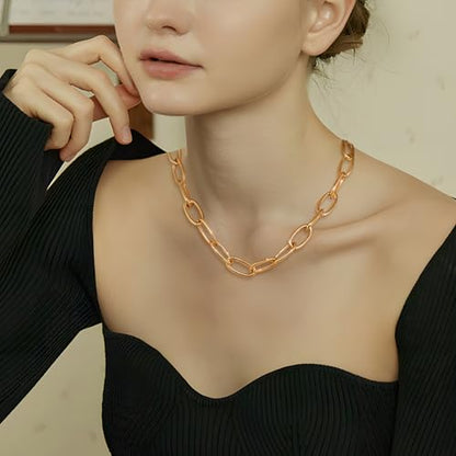 Chunky Necklace for Women 18K Gold Plated Statement Adjustable Thick Link Chains Paperclip Chain Choker Trendy Fashion Jewelry Gifts - style: Chian 193
