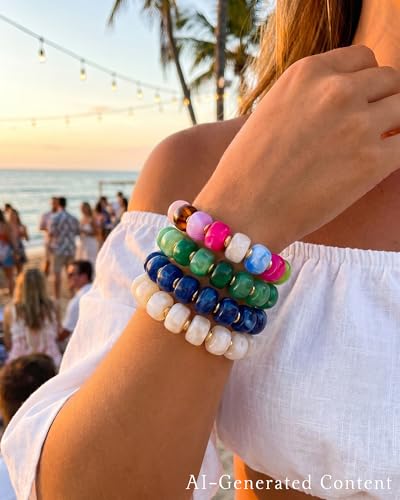 4 Pcs Chunky Beaded Bracelets for Women | Adjustable Colorful Resin Beads Bracelets Stretch Beaded Bracelet Boho Summer Beach Vacation Jewelry Gift - color: Color 1
