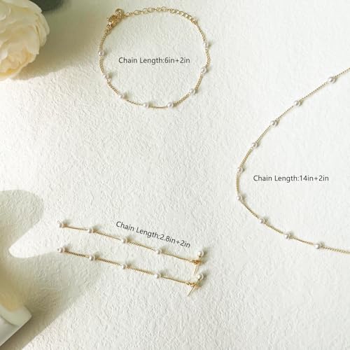 HERIER Gold Jewelry Set for Women - Dainty 14K Gold/Silver Plated Pearl Choker Necklace, Drop Earrings & Bracelets - Wedding Trendy Pearl Jewelry Gift - color: Pearl Choker Set-Gold