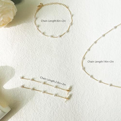 HERIER Gold Jewelry Set for Women - Dainty 14K Gold/Silver Plated Pearl Choker Necklace, Drop Earrings & Bracelets - Wedding Trendy Pearl Jewelry Gift - color: Pearl Choker Set-Gold