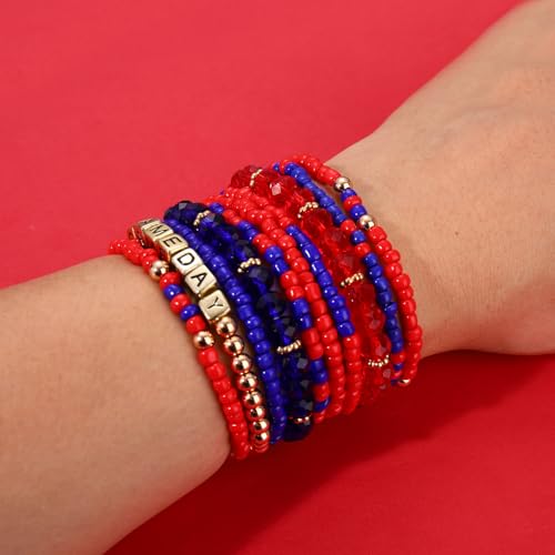 ZOLEAROPY Game Day Bracelets Stack Football Bracelets for Women Men Stackable Game day Bracelet Accessories Football Mom Outfit Jewelry Gifts - color: red blue