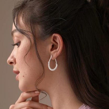 LeCalla 925 Sterling Silver Hoop Earrings for Women | Italian Design Classic Diamond-Cut Textured Hoops Earring | Women's Oval Drop Shape Silver Earring Jewelry - color: Large Twisted