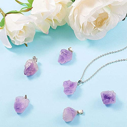 DanLingJewelry 20 pcs Natural Amethyst Pendants Tumbled Healing Crystal Chakra Reiki Gemstone Bead Charms for Necklace Jewellery Making - color: Amethyst- 20pcs