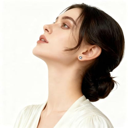 Grey Faux Pearl Stud Earrings, S925 Silver Posts Hypoallergenic for Women - color: Silvery Grey, size: 10mm
