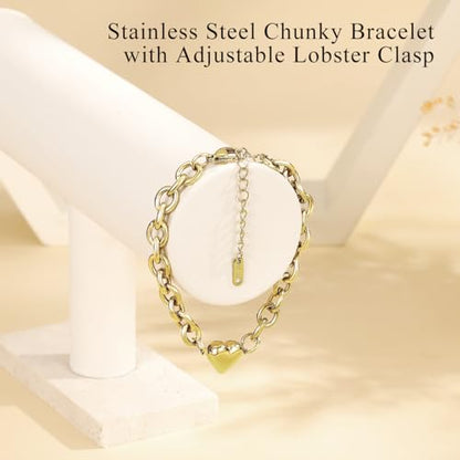 Emibele Heart Charm Bracelet for Women, Bible Verse Bracelet Stainless Steel 18K Gold Plated Bracelet Love Pendant Link Chain OT Clasp, Birthday Christmas Jewelry Gift for Mother Her - color: Gold Heart