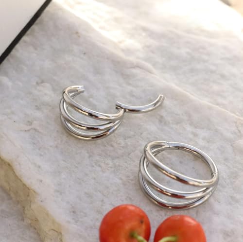 16G Septum Ring Hinged Septum Clicker Nose Ring Septum Piercing Jewelry - color: Triple-silver, size: 8mm