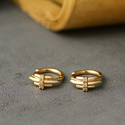 Huggie Hoop Earrings 14K Gold Plated Cubic Zirconia Dainty Simple Cute Beads Elegant CZ Circle Small Hoop Earring for Women Minimalist Handmade Hypoallergenic Jewelry - color: CZ-A