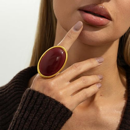 Gold Chunky Geometric Statement Rings for Women,Vintage Black Oval Geometry Resin Knuckle Rings,Dainty Mother's Day Birthday Jewelry Gift