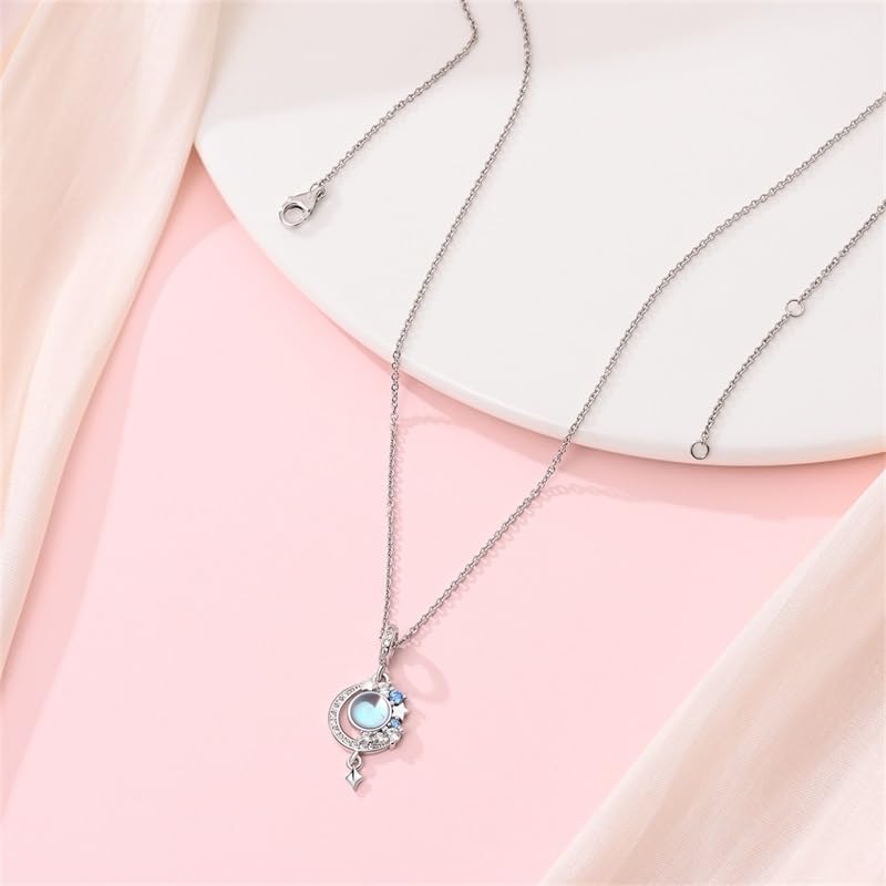 925 Sterling Silver Dainty Necklaces for Women Pendant Jewelry Gift for Her | Hypoallergenic Ocean Animal Love Cherry Blossom Jewelry, Ideal Valentine Birthday Christmas Graduation Gift for Wife Mom - color: Moonstone Starry Wish
