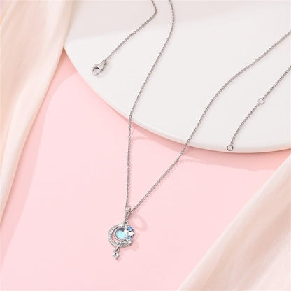 925 Sterling Silver Dainty Necklaces for Women Pendant Jewelry Gift for Her | Hypoallergenic Ocean Animal Love Cherry Blossom Jewelry, Ideal Valentine Birthday Christmas Graduation Gift for Wife Mom - color: Moonstone Starry Wish