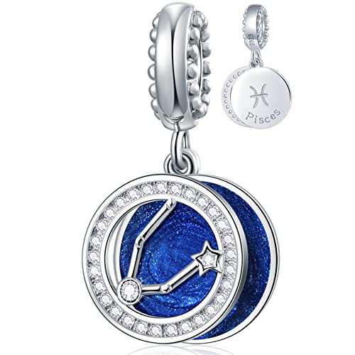 Zodiac Sign Charms for Charm Bracelets - 925 Sterling Silver Necklace Pendants, 12 Constellation/Horoscope Star Dangle - Dangling Birthstone Beads, Birthday Gifts for Women/Men. - color: Pisces (2.19～3.20)