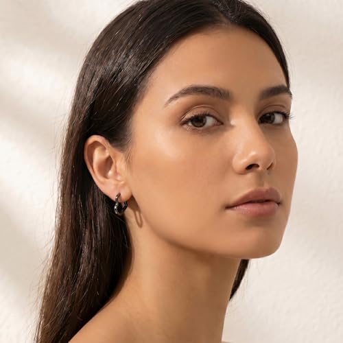 Reffeer Solid 925 Sterling Silver Heart Earrings Hoop Minimalist Sleeper Huggie Earrings For Women - color: D-VBlack