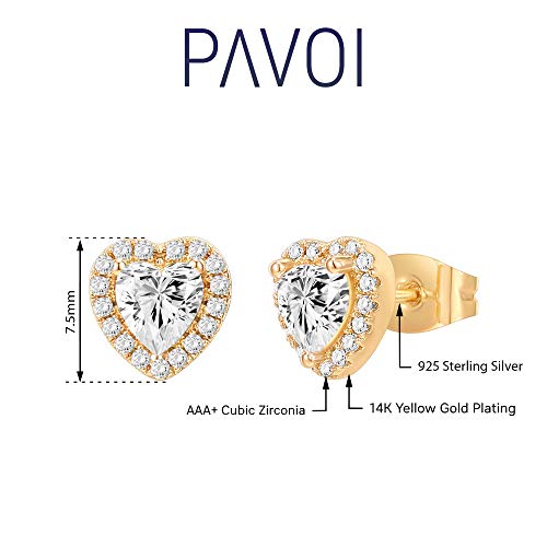 PAVOI 14K Gold Plated 925 Sterling Silver Post Brilliant Round Faux Diamond Halo Earrings - Premium Cubic Zirconia - style: Heart