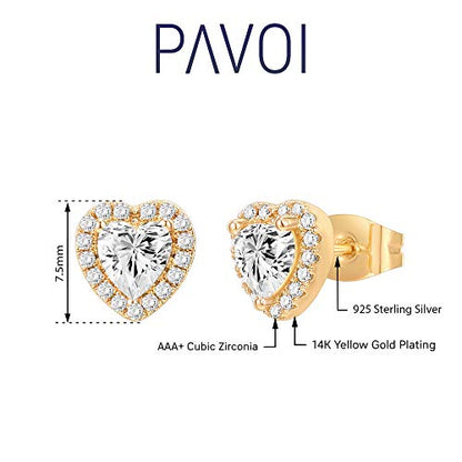 PAVOI 14K Gold Plated 925 Sterling Silver Post Brilliant Round Faux Diamond Halo Earrings - Premium Cubic Zirconia - style: Heart